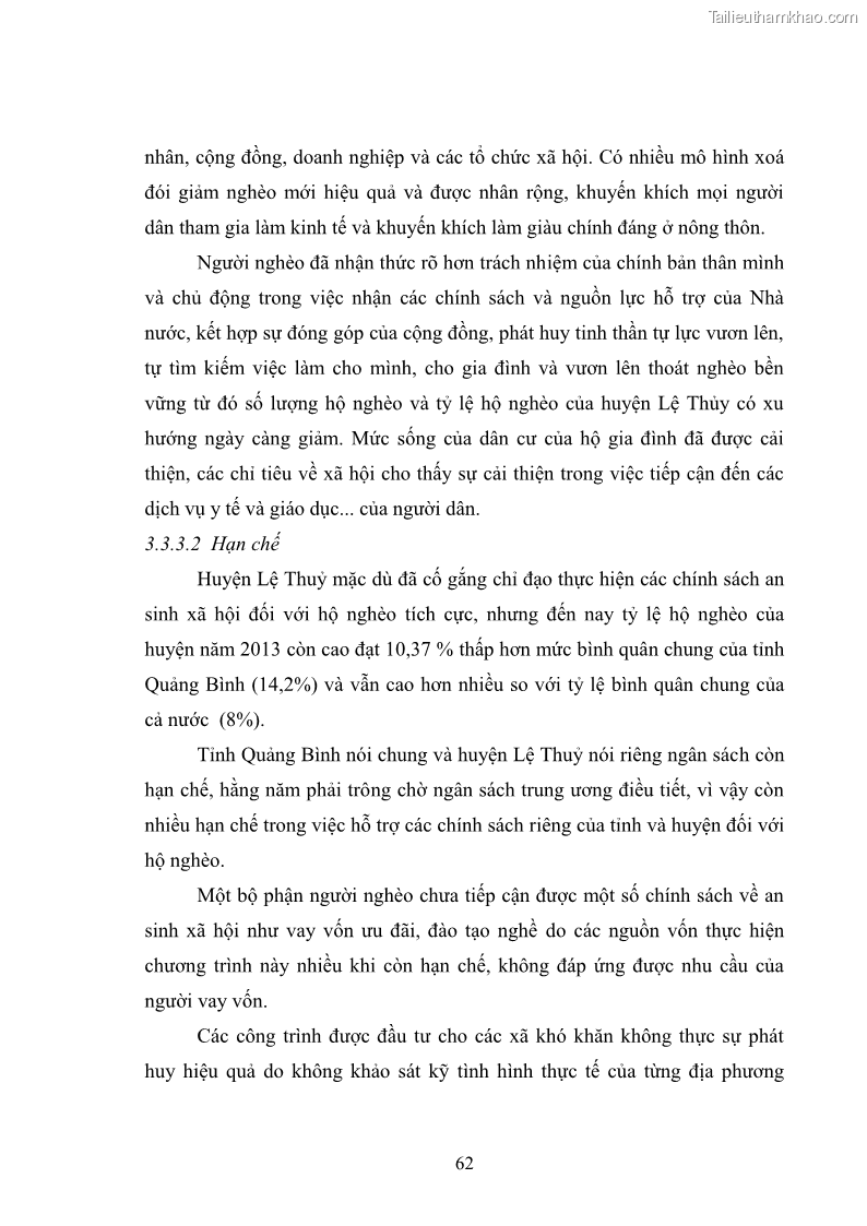 Luận văn thạc sĩ kinh tế chính trị Chính sách an sinh xã hội đối với hộ nghèo trên địa bàn huyện Lệ Thủy, tỉnh Quảng Bình - 7 Trang 73