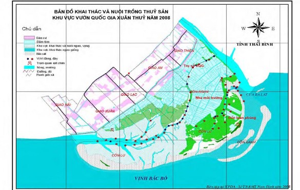 Hình 4 4 Bản đồ hiện trạng nuôi trồng và khai thác thủy sản VQG Xuân Thuỷ 2