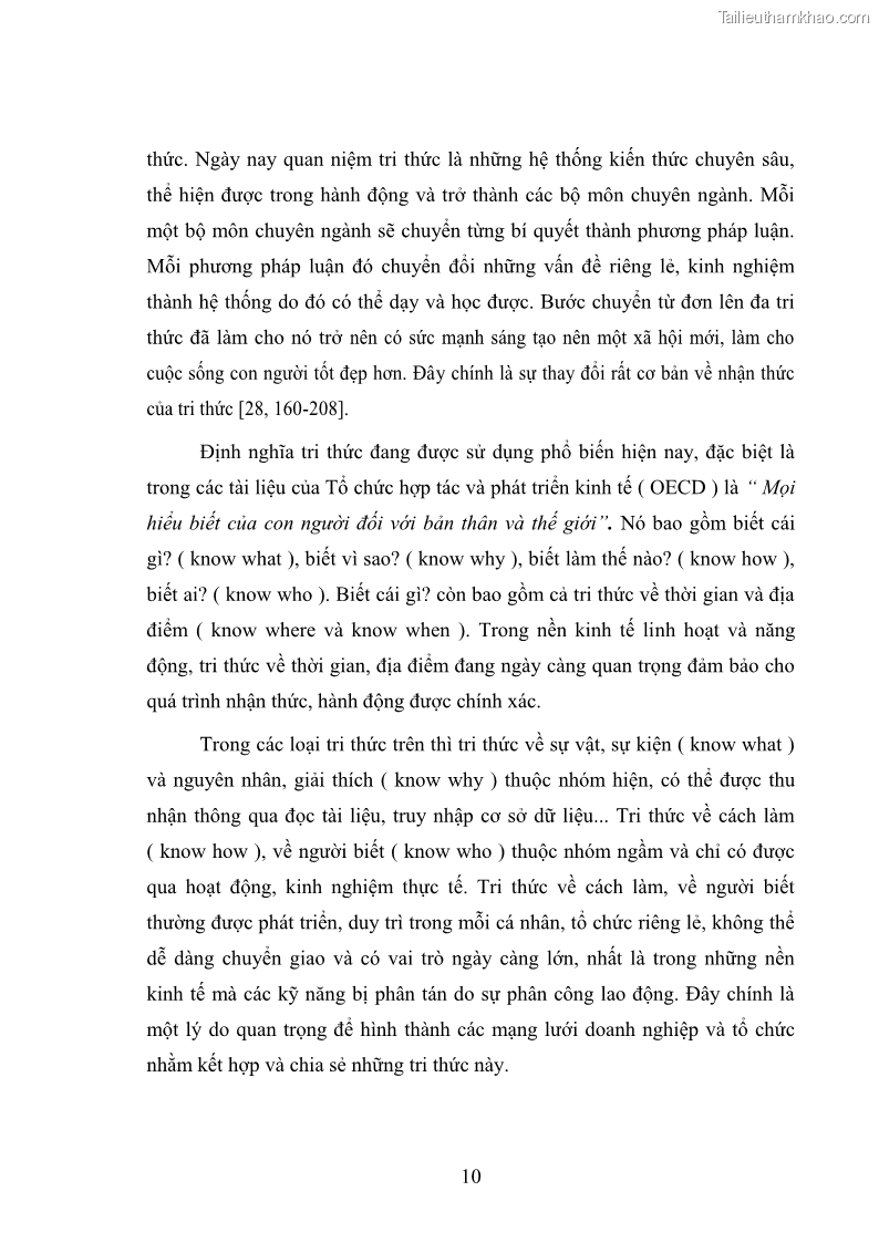 Luận văn thạc sĩ khoa học kinh tế Kinh tế tri thức và một số vấn đề đặt ra đối với Việt Nam - 1 Trang 10