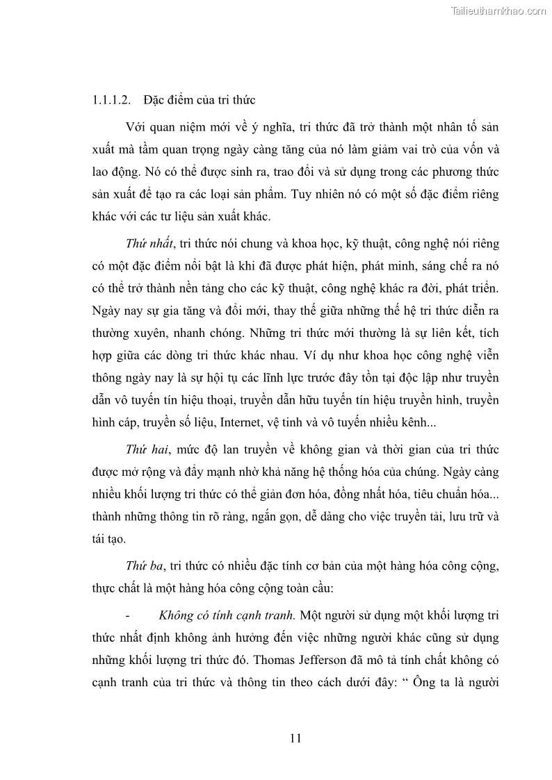Luận văn thạc sĩ khoa học kinh tế Kinh tế tri thức và một số vấn đề đặt ra đối với Việt Nam - 1 Trang 11