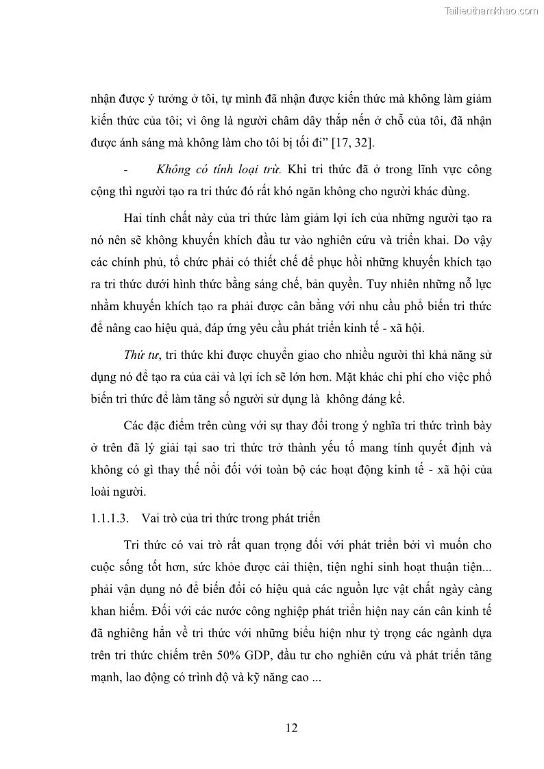 Luận văn thạc sĩ khoa học kinh tế Kinh tế tri thức và một số vấn đề đặt ra đối với Việt Nam - 1 Trang 12