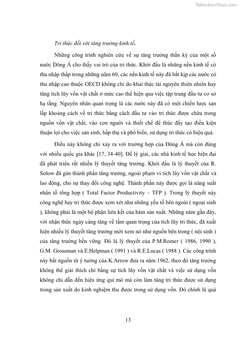 Luận văn thạc sĩ khoa học kinh tế Kinh tế tri thức và một số vấn đề đặt ra đối với Việt Nam - 2 Trang 13
