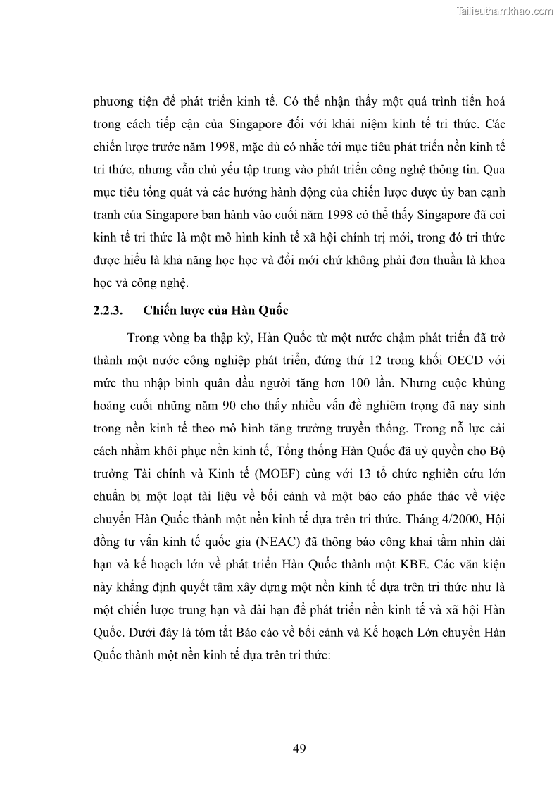 Luận văn thạc sĩ khoa học kinh tế Kinh tế tri thức và một số vấn đề đặt ra đối với Việt Nam - 5 Trang 49