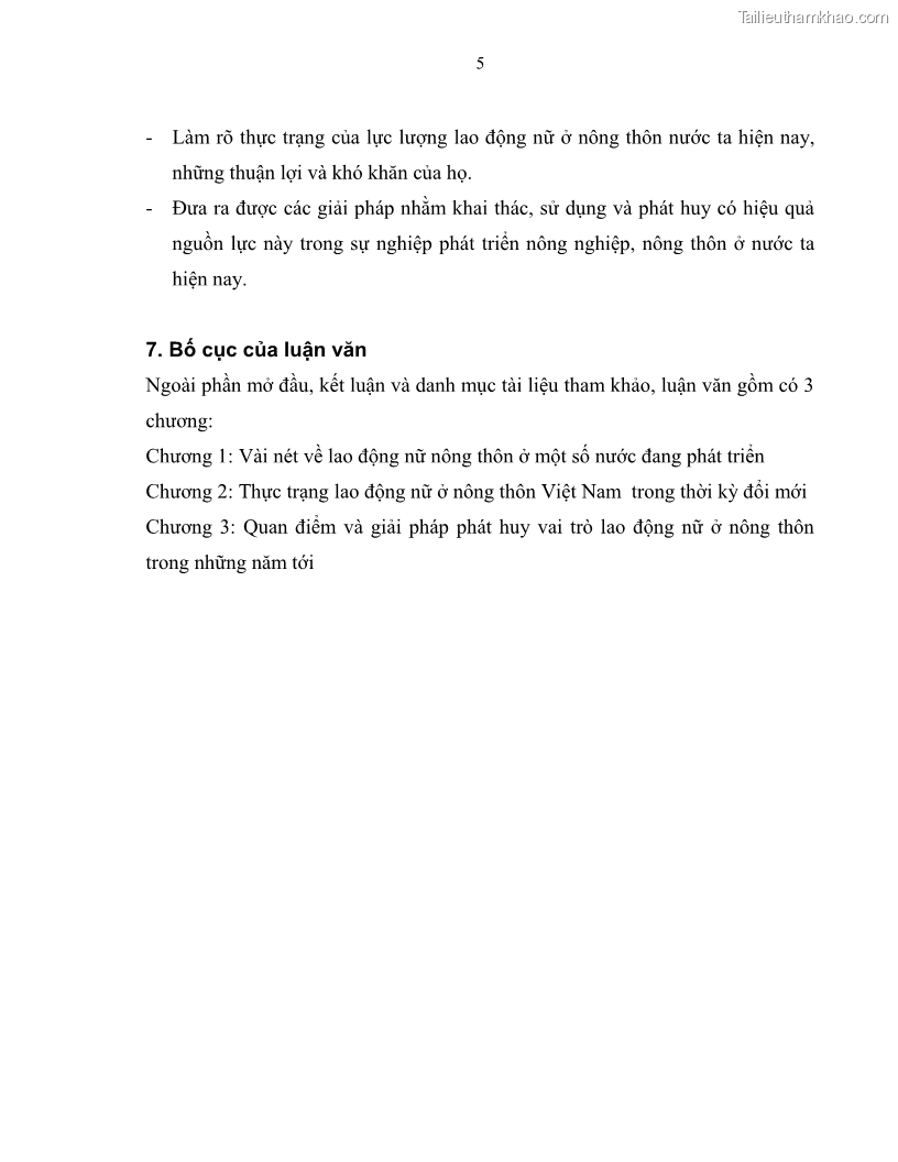 Luận văn thạc sĩ khoa học kinh tế Lao động nữ ở nông thôn Việt Nam - Thực trạng và giải pháp - 1 Trang 10