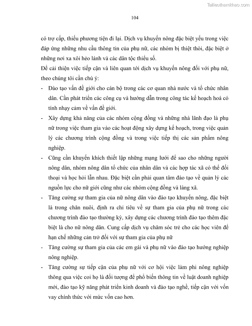 Luận văn thạc sĩ khoa học kinh tế Lao động nữ ở nông thôn Việt Nam - Thực trạng và giải pháp - 10 Trang 109