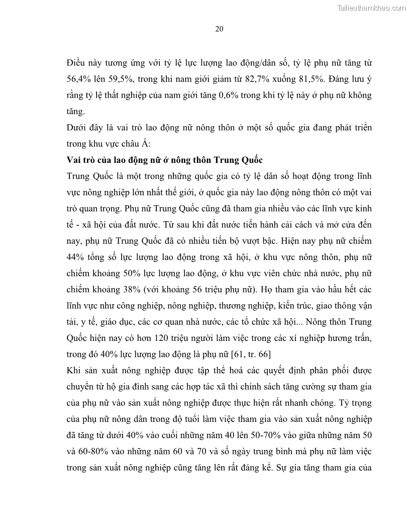 Luận văn thạc sĩ khoa học kinh tế Lao động nữ ở nông thôn Việt Nam - Thực trạng và giải pháp - 3 Trang 25