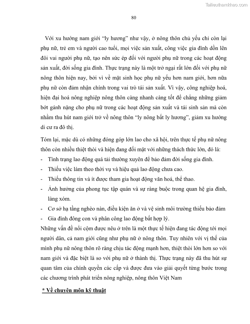 Luận văn thạc sĩ khoa học kinh tế Lao động nữ ở nông thôn Việt Nam - Thực trạng và giải pháp - 8 Trang 85