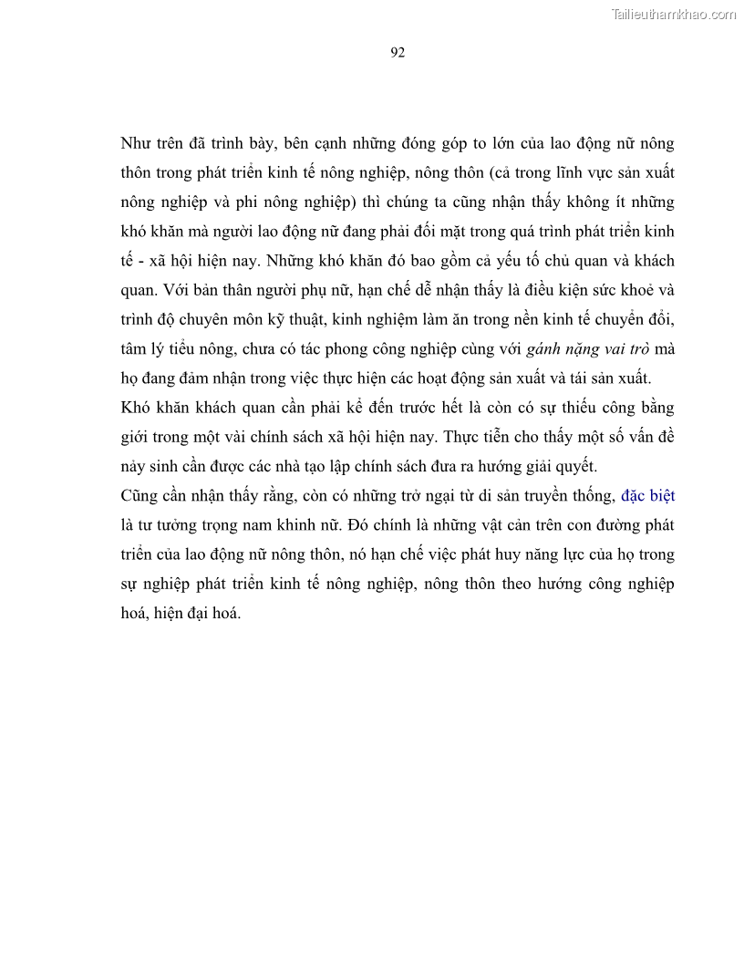 Luận văn thạc sĩ khoa học kinh tế Lao động nữ ở nông thôn Việt Nam - Thực trạng và giải pháp - 9 Trang 97