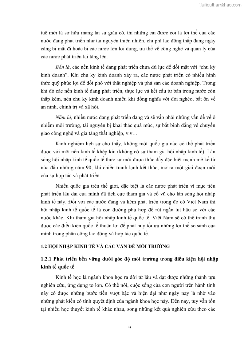Luận văn thạc sĩ khoa học kinh tế Môi trường sinh thái trong quá trình hội nhập kinh tế quốc tế ở Việt Nam - 1 Trang 12