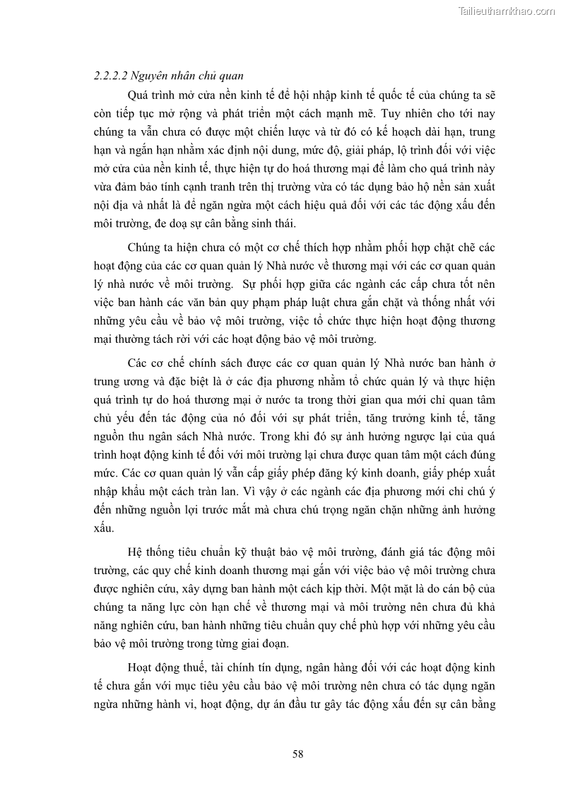 Luận văn thạc sĩ khoa học kinh tế Môi trường sinh thái trong quá trình hội nhập kinh tế quốc tế ở Việt Nam - 6 Trang 61