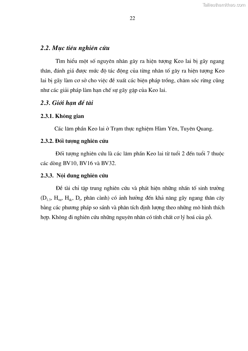 Luận văn thạc sĩ khoa học lâm nghiệp Bước đầu nghiên cứu một số nguyên nhân gây gãy ngang thân Keo lai Acacia Mangium x Acacia Auriculiformis ở Trạm thực nghiệm Hàm Yên, Tuyên Quang - 3 Trang 25