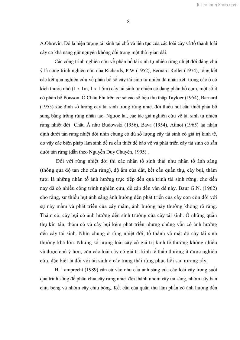 Luận văn thạc sĩ khoa học lâm nghiệp Bước đầu nghiên cứu một số quá trình động trong rừng lá rộng thường xanh ở Kon Hà Nừng trên cơ sở phân tích các tài liệu thu thập được từ 10 ô tiêu chuẩn định vị từ năm 2004-2008 - 1 Trang 10