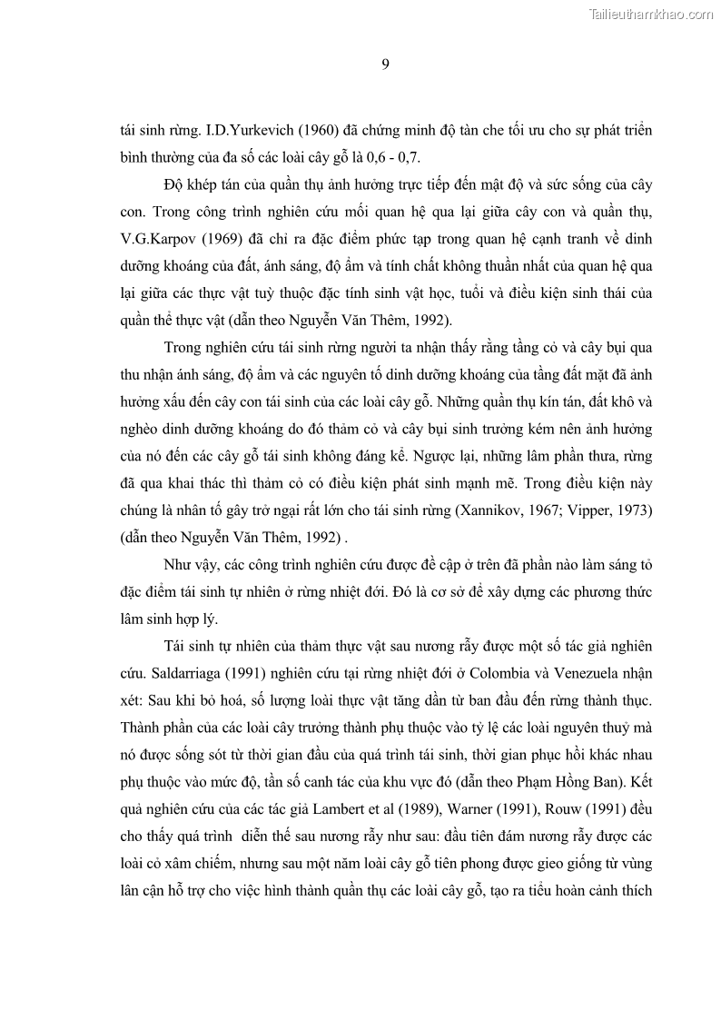 Luận văn thạc sĩ khoa học lâm nghiệp Bước đầu nghiên cứu một số quá trình động trong rừng lá rộng thường xanh ở Kon Hà Nừng trên cơ sở phân tích các tài liệu thu thập được từ 10 ô tiêu chuẩn định vị từ năm 2004-2008 - 1 Trang 11