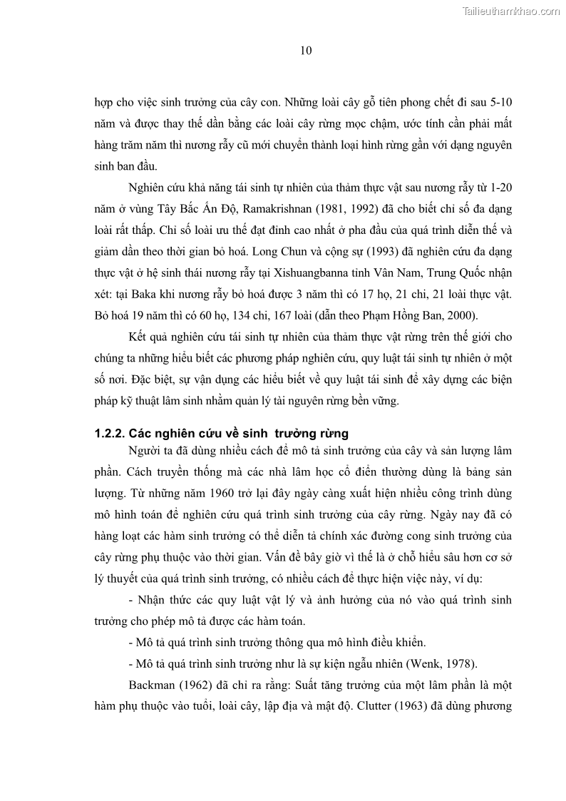 Luận văn thạc sĩ khoa học lâm nghiệp Bước đầu nghiên cứu một số quá trình động trong rừng lá rộng thường xanh ở Kon Hà Nừng trên cơ sở phân tích các tài liệu thu thập được từ 10 ô tiêu chuẩn định vị từ năm 2004-2008 - 1 Trang 12