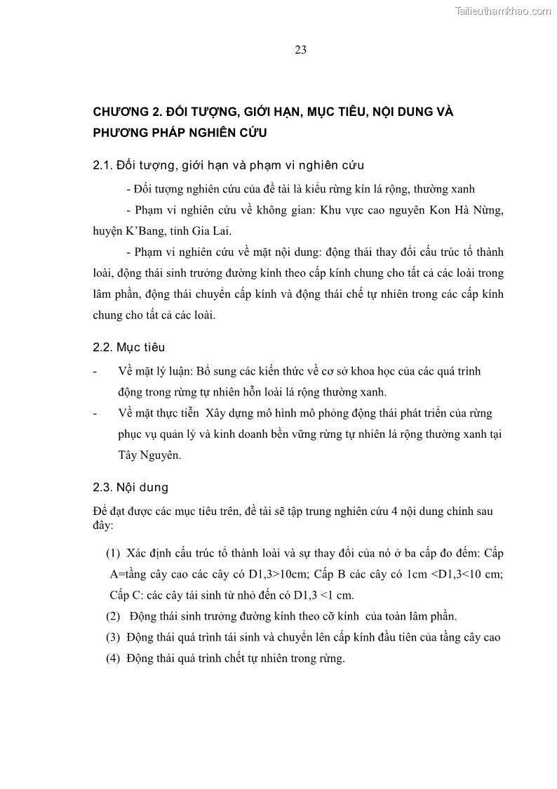 Luận văn thạc sĩ khoa học lâm nghiệp Bước đầu nghiên cứu một số quá trình động trong rừng lá rộng thường xanh ở Kon Hà Nừng trên cơ sở phân tích các tài liệu thu thập được từ 10 ô tiêu chuẩn định vị từ năm 2004-2008 - 3 Trang 25