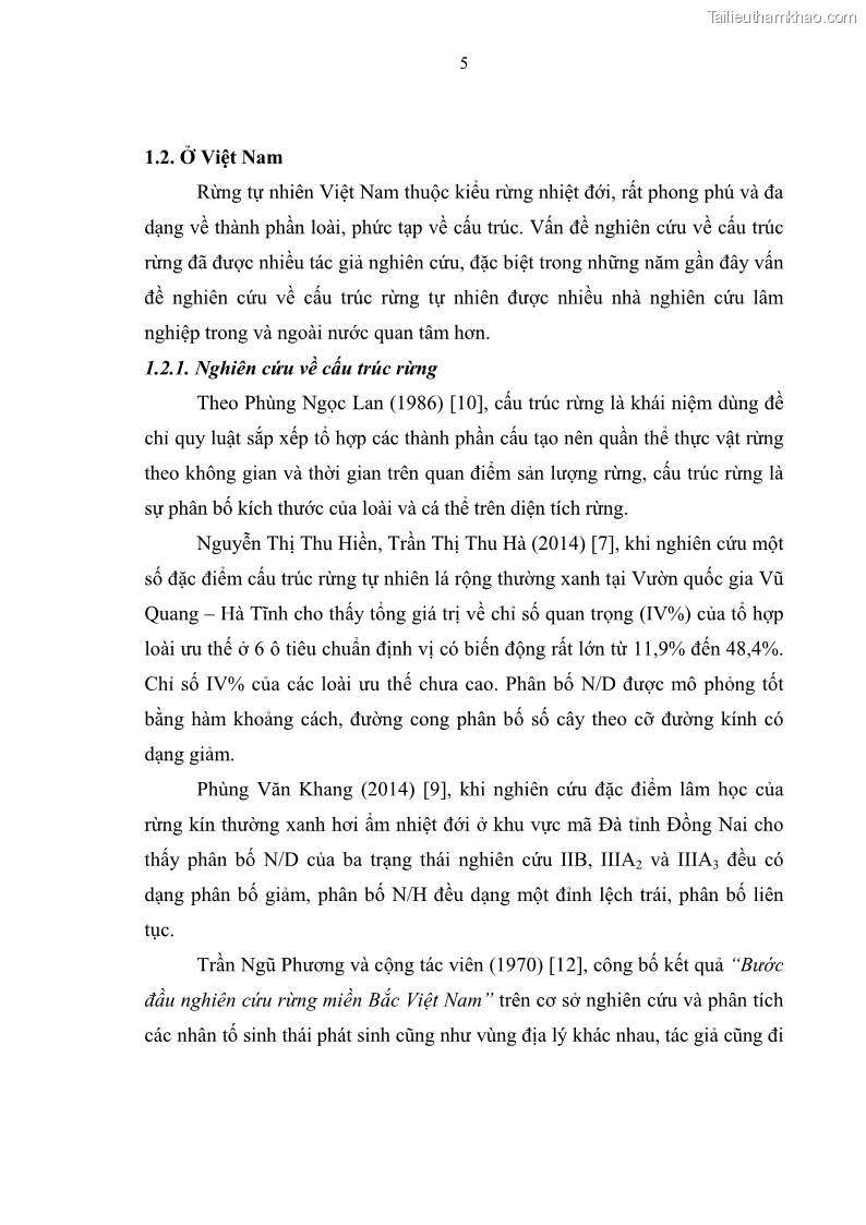 Luận văn thạc sĩ khoa học lâm nghiệp Đặc điểm cấu trúc loài cây gỗ trên hai trạng thái rừng nguyên sinh và thứ sinh ở VQG Cúc Phương, Ninh Bình - 1 Trang 12