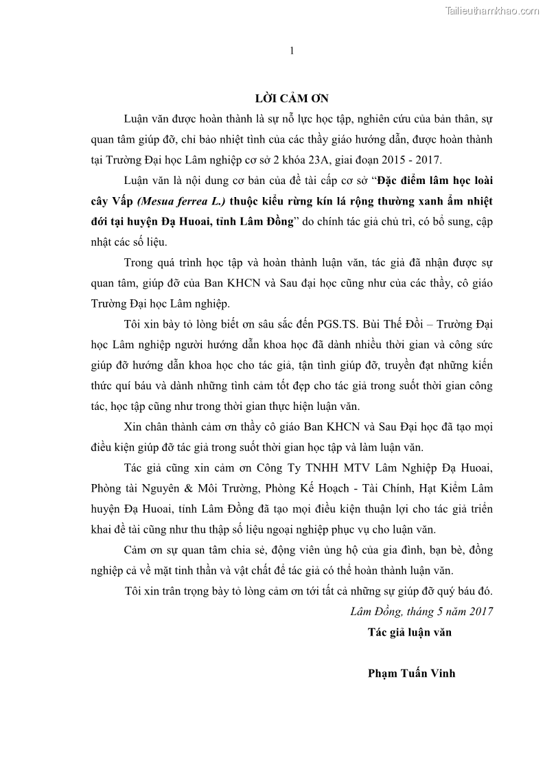 Luận văn thạc sĩ khoa học lâm nghiệp Đặc điểm lâm học loài cây Vấp Mesua ferrea L. thuộc kiểu rừng kín lá rộng thường xanh ẩm nhiệt đới tại huyện Đạ Huoai, tỉnh Lâm Đồng - 1 Trang 12