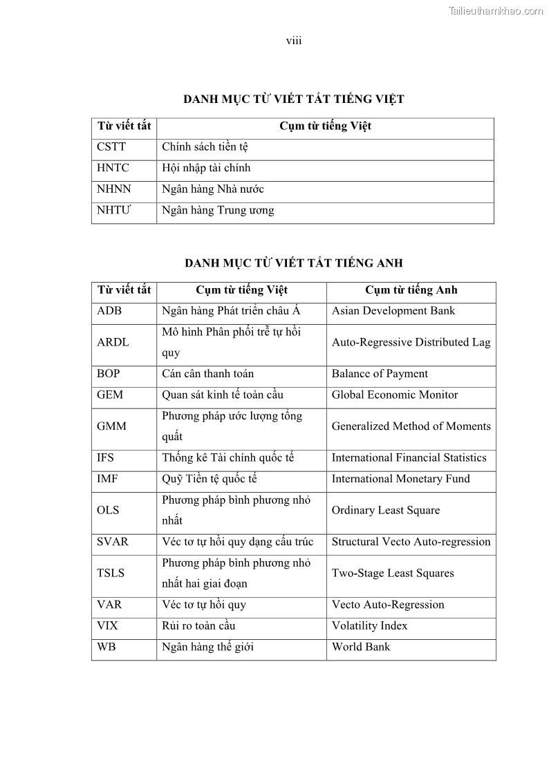 Luận án tiến sĩ Hội nhập tài chính và chính sách tiền tệ tại Việt Nam 1674801841 - 1 Trang 10