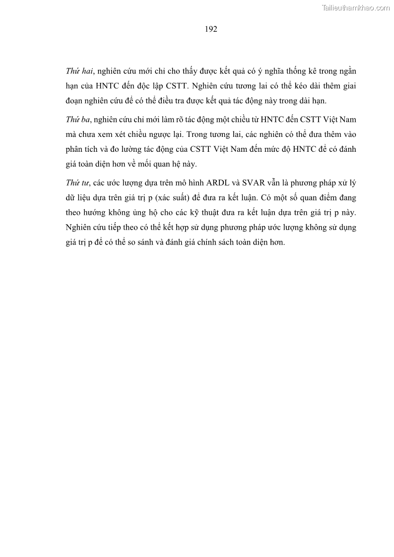 Luận án tiến sĩ Hội nhập tài chính và chính sách tiền tệ tại Việt Nam 1674801841 - 18 Trang 205