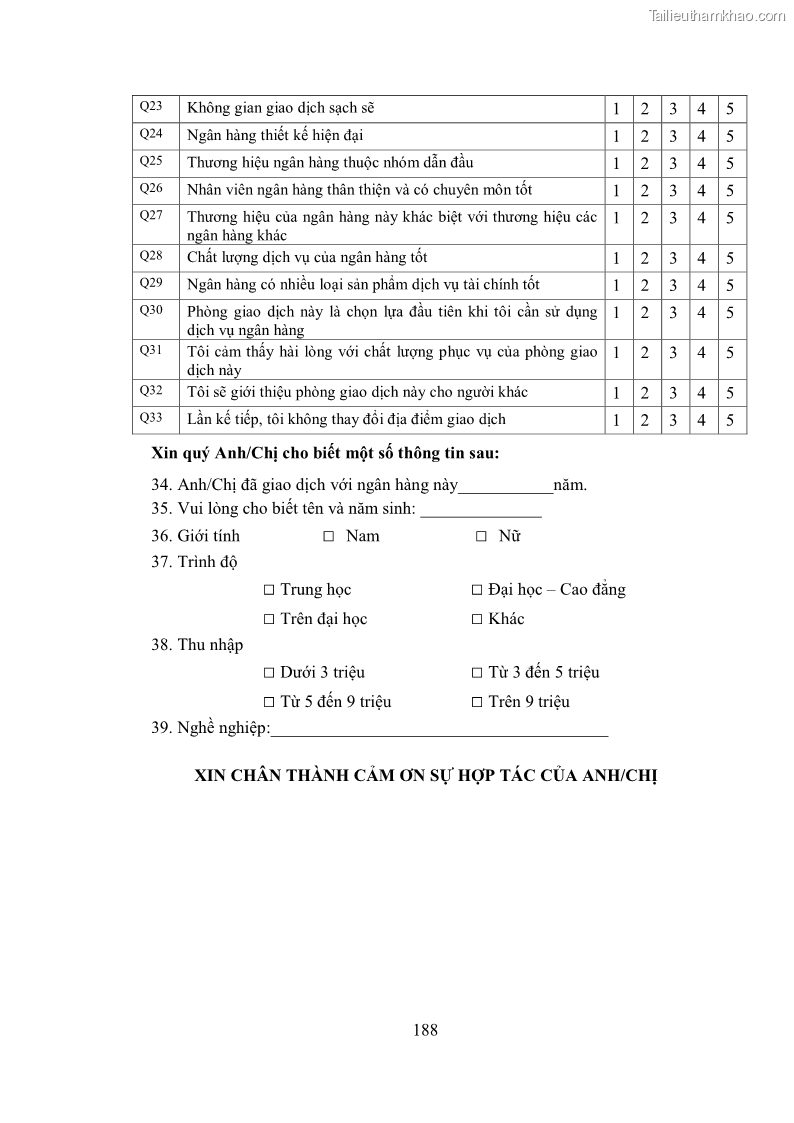 Luận án tiến sĩ kinh tế Nghiên cứu mối quan hệ giữa trách nhiệm xã hội, giá trị thương hiệu và hiệu quả tài chính của các ngân hàng thương mại cổ phần tại đồng bằng sông Cửu Long - 18 Trang 205