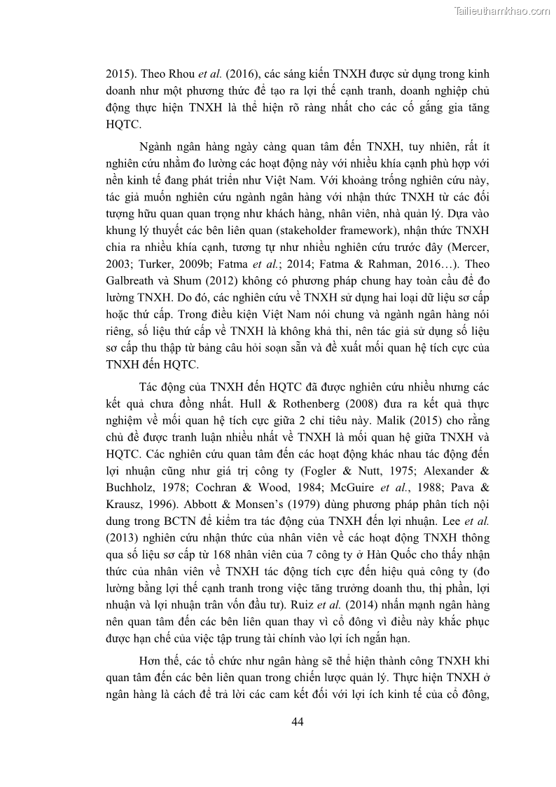 Luận án tiến sĩ kinh tế Nghiên cứu mối quan hệ giữa trách nhiệm xã hội, giá trị thương hiệu và hiệu quả tài chính của các ngân hàng thương mại cổ phần tại đồng bằng sông Cửu Long - 6 Trang 61