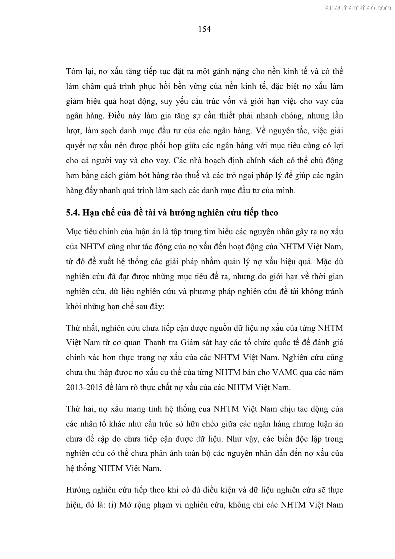 Luận án tiến sĩ kinh tế Nợ xấu của hệ thống Ngân hàng thương mại Việt Nam - 15 Trang 169