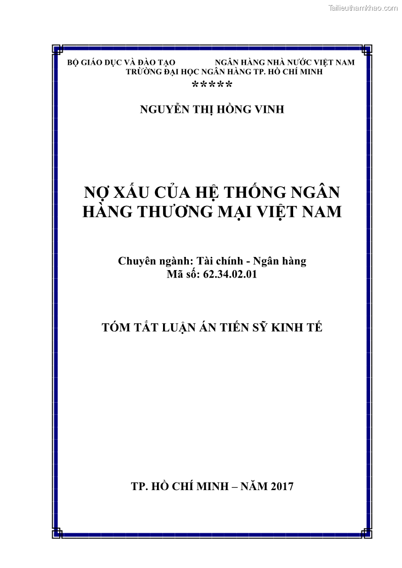 Luận án tiến sĩ kinh tế Nợ xấu của hệ thống Ngân hàng thương mại Việt Nam - 20 Trang 229
