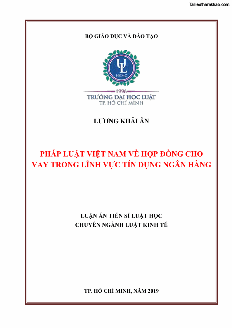 Luận án tiến sĩ Kinh tế Pháp luật Việt Nam về hợp đồng cho vay trong lĩnh vực tín dụng ngân hàng - 1 Trang 1