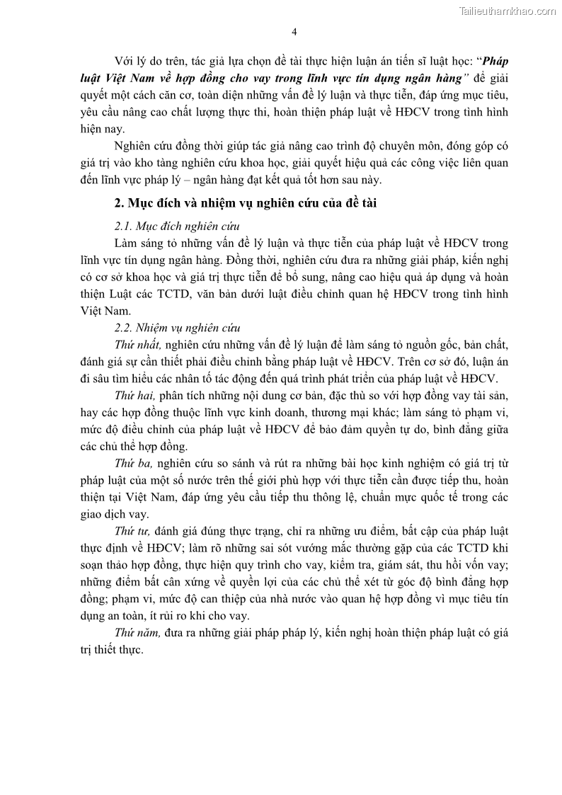 Luận án tiến sĩ Kinh tế Pháp luật Việt Nam về hợp đồng cho vay trong lĩnh vực tín dụng ngân hàng - 1 Trang 11