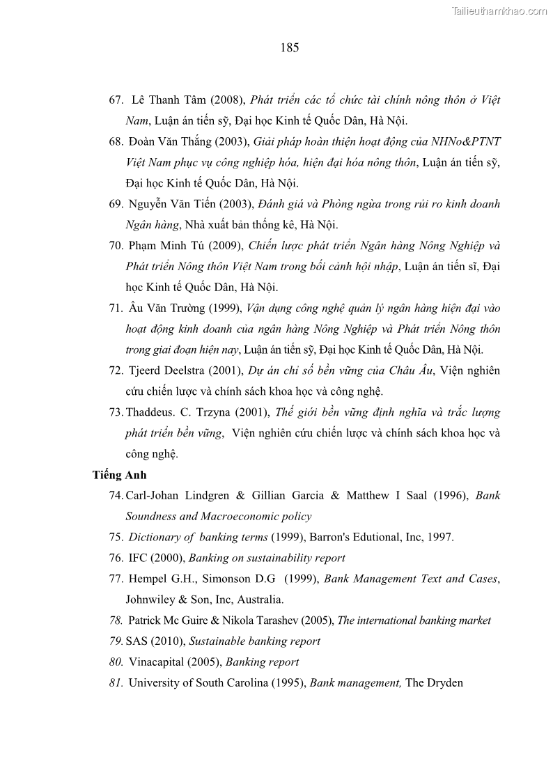 Luận án tiến sĩ kinh tế Phát triển bền vững Ngân hàng Nông nghiệp và Phát triển Nông thôn Việt Nam - 17 Trang 193