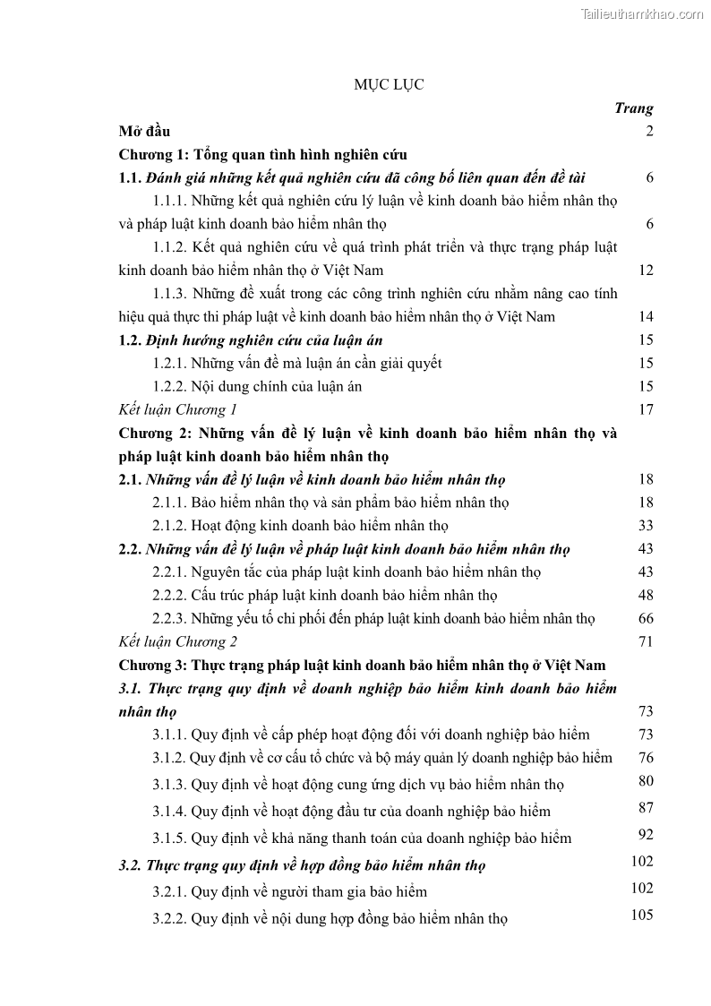 Luận án tiến sĩ luật học Pháp luật về kinh doanh bảo hiểm nhân thọ ở Việt Nam - Những vấn đề lý luận và thực tiễn - 1 Trang 4
