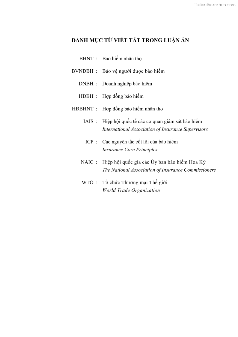 Luận án tiến sĩ luật học Pháp luật về kinh doanh bảo hiểm nhân thọ ở Việt Nam - Những vấn đề lý luận và thực tiễn - 1 Trang 6