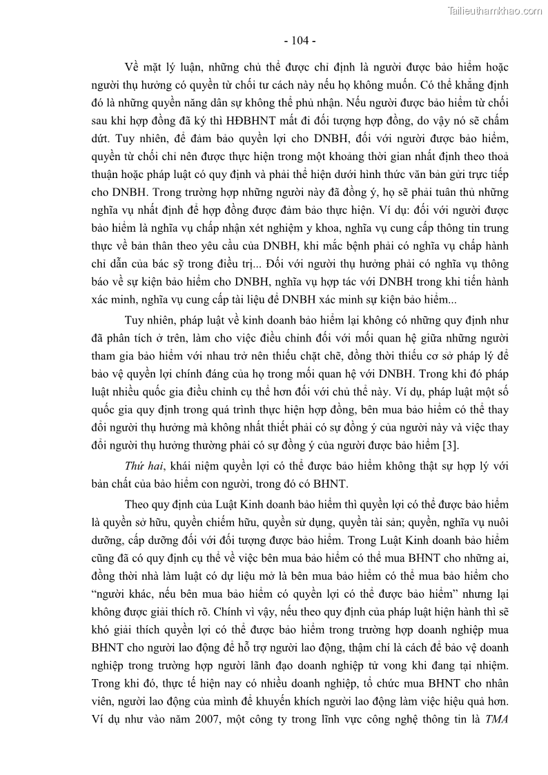 Luận án tiến sĩ luật học Pháp luật về kinh doanh bảo hiểm nhân thọ ở Việt Nam - Những vấn đề lý luận và thực tiễn - 10 Trang 109
