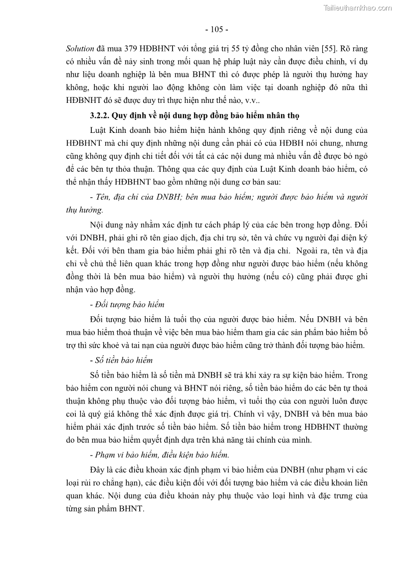 Luận án tiến sĩ luật học Pháp luật về kinh doanh bảo hiểm nhân thọ ở Việt Nam - Những vấn đề lý luận và thực tiễn - 10 Trang 110