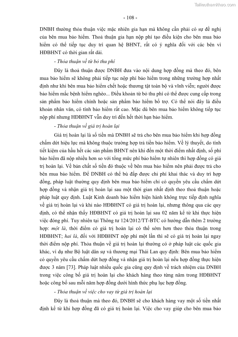 Luận án tiến sĩ luật học Pháp luật về kinh doanh bảo hiểm nhân thọ ở Việt Nam - Những vấn đề lý luận và thực tiễn - 10 Trang 113