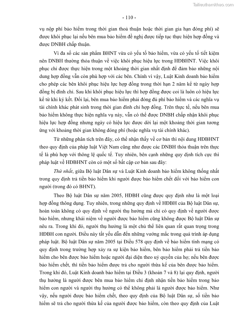 Luận án tiến sĩ luật học Pháp luật về kinh doanh bảo hiểm nhân thọ ở Việt Nam - Những vấn đề lý luận và thực tiễn - 10 Trang 115