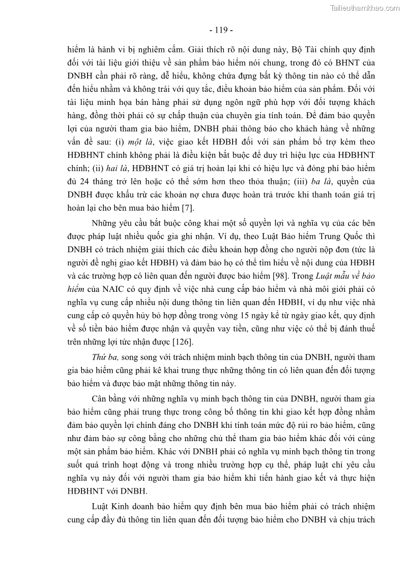 Luận án tiến sĩ luật học Pháp luật về kinh doanh bảo hiểm nhân thọ ở Việt Nam - Những vấn đề lý luận và thực tiễn - 11 Trang 124