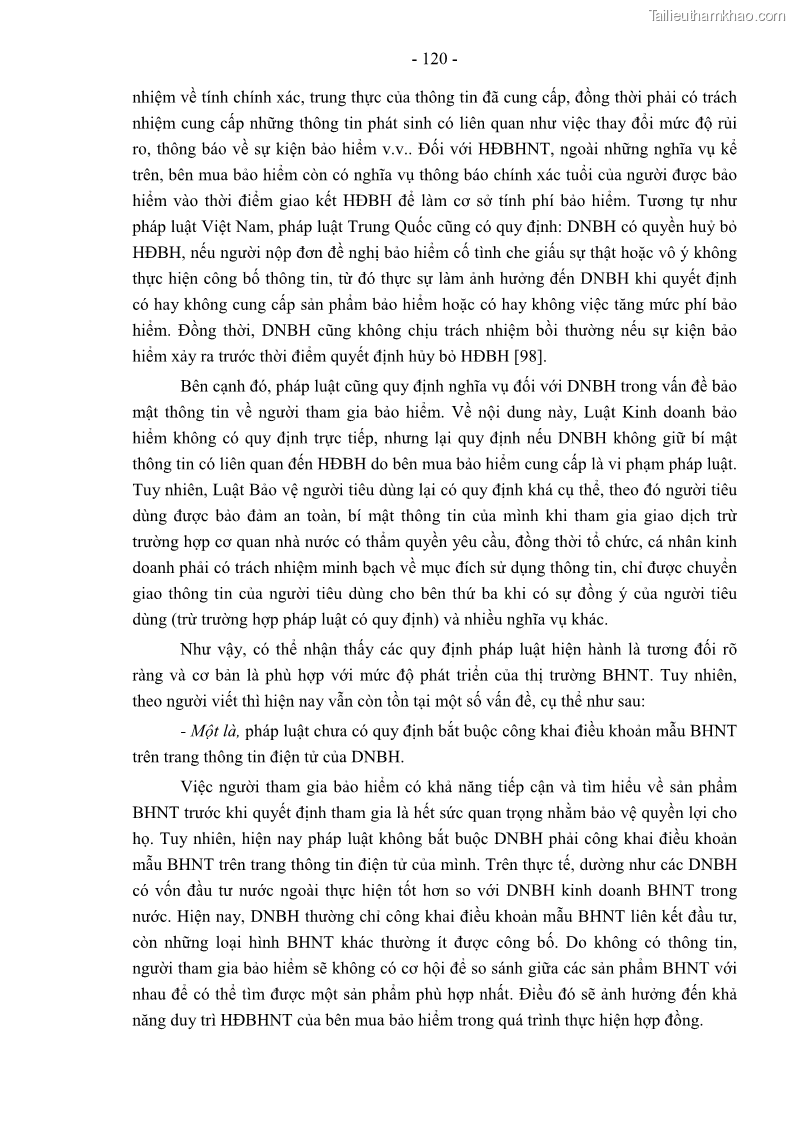 Luận án tiến sĩ luật học Pháp luật về kinh doanh bảo hiểm nhân thọ ở Việt Nam - Những vấn đề lý luận và thực tiễn - 11 Trang 125