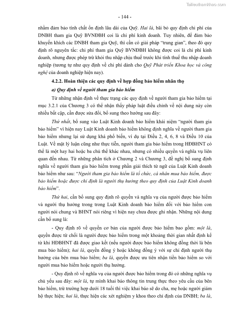Luận án tiến sĩ luật học Pháp luật về kinh doanh bảo hiểm nhân thọ ở Việt Nam - Những vấn đề lý luận và thực tiễn - 13 Trang 149