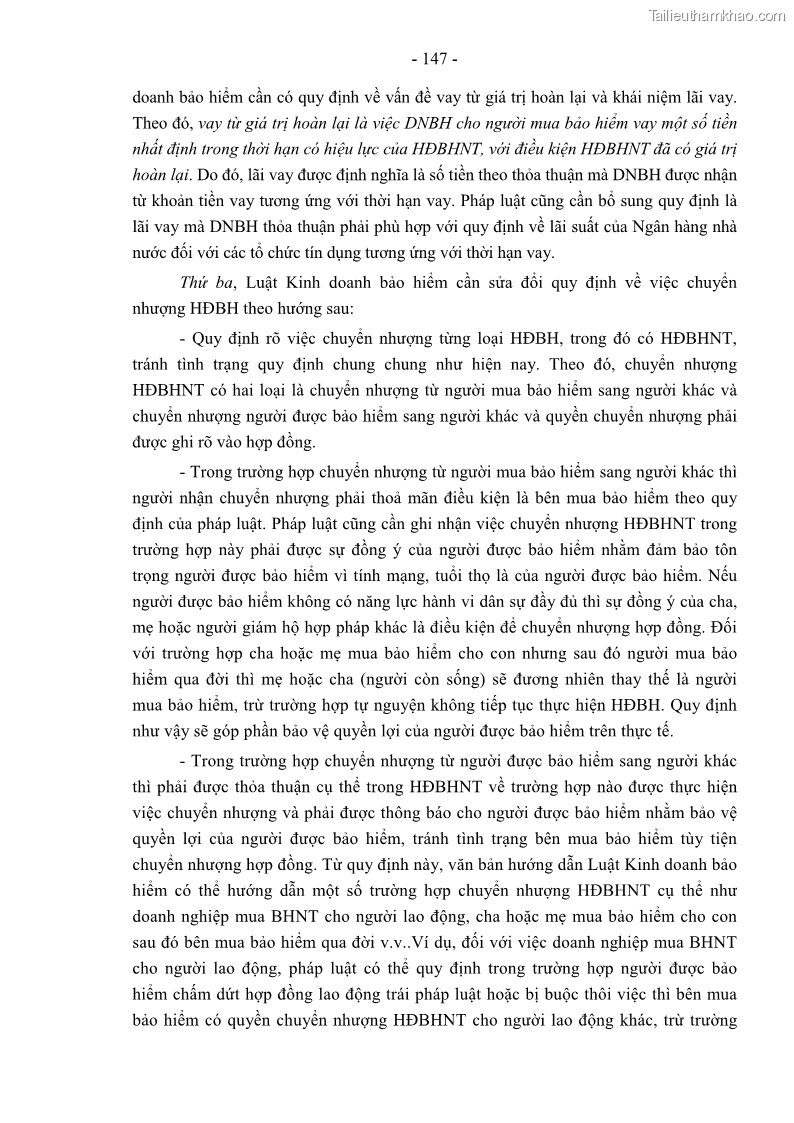 Luận án tiến sĩ luật học Pháp luật về kinh doanh bảo hiểm nhân thọ ở Việt Nam - Những vấn đề lý luận và thực tiễn - 13 Trang 152