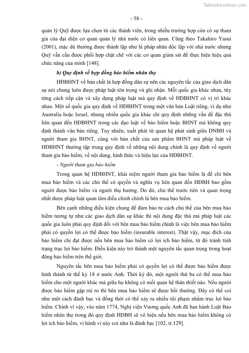 Luận án tiến sĩ luật học Pháp luật về kinh doanh bảo hiểm nhân thọ ở Việt Nam - Những vấn đề lý luận và thực tiễn - 6 Trang 63