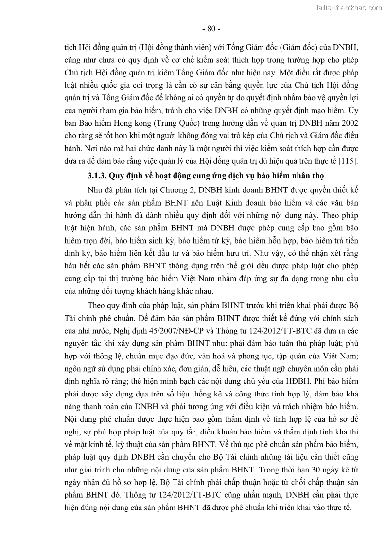 Luận án tiến sĩ luật học Pháp luật về kinh doanh bảo hiểm nhân thọ ở Việt Nam - Những vấn đề lý luận và thực tiễn - 8 Trang 85