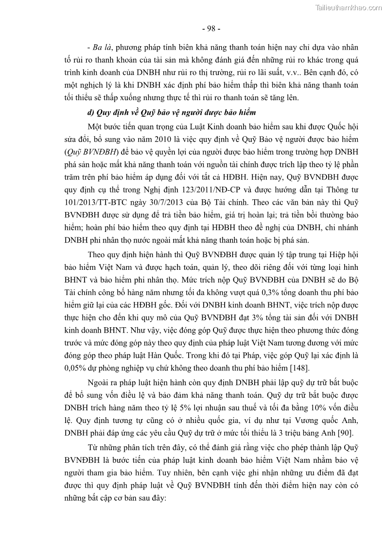 Luận án tiến sĩ luật học Pháp luật về kinh doanh bảo hiểm nhân thọ ở Việt Nam - Những vấn đề lý luận và thực tiễn - 9 Trang 103