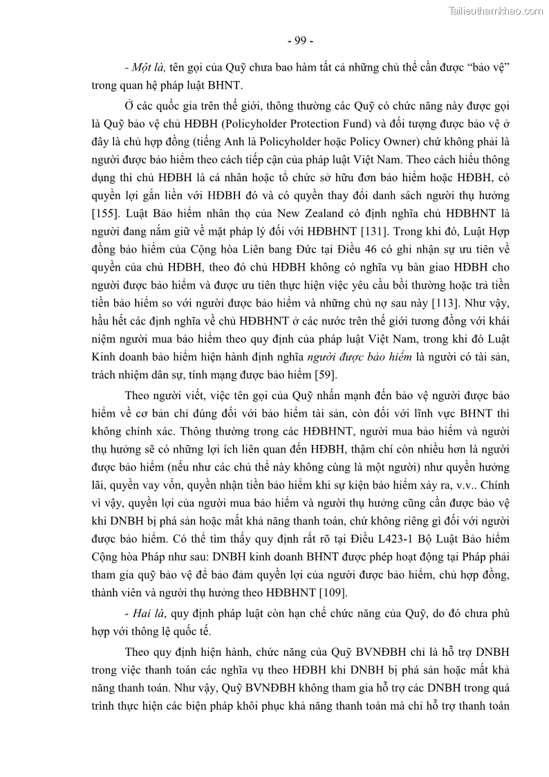 Luận án tiến sĩ luật học Pháp luật về kinh doanh bảo hiểm nhân thọ ở Việt Nam - Những vấn đề lý luận và thực tiễn - 9 Trang 104