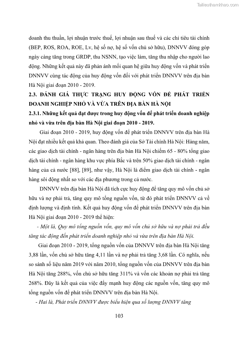 Luận án tiến sĩ tài chính ngân hàng Huy động vốn để phát triển doanh nghiệp nhỏ và vừa trên địa bàn thành phố Hà Nội - 12 Trang 133