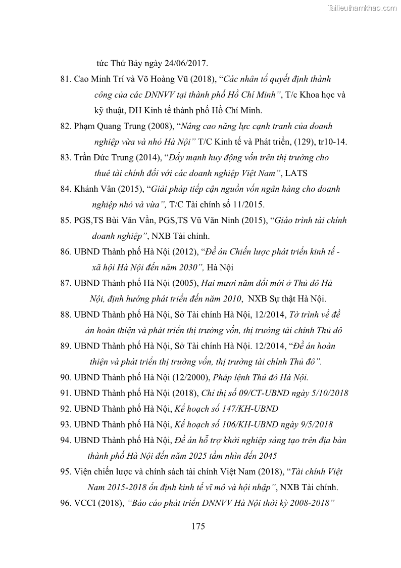 Luận án tiến sĩ tài chính ngân hàng Huy động vốn để phát triển doanh nghiệp nhỏ và vừa trên địa bàn thành phố Hà Nội - 18 Trang 205