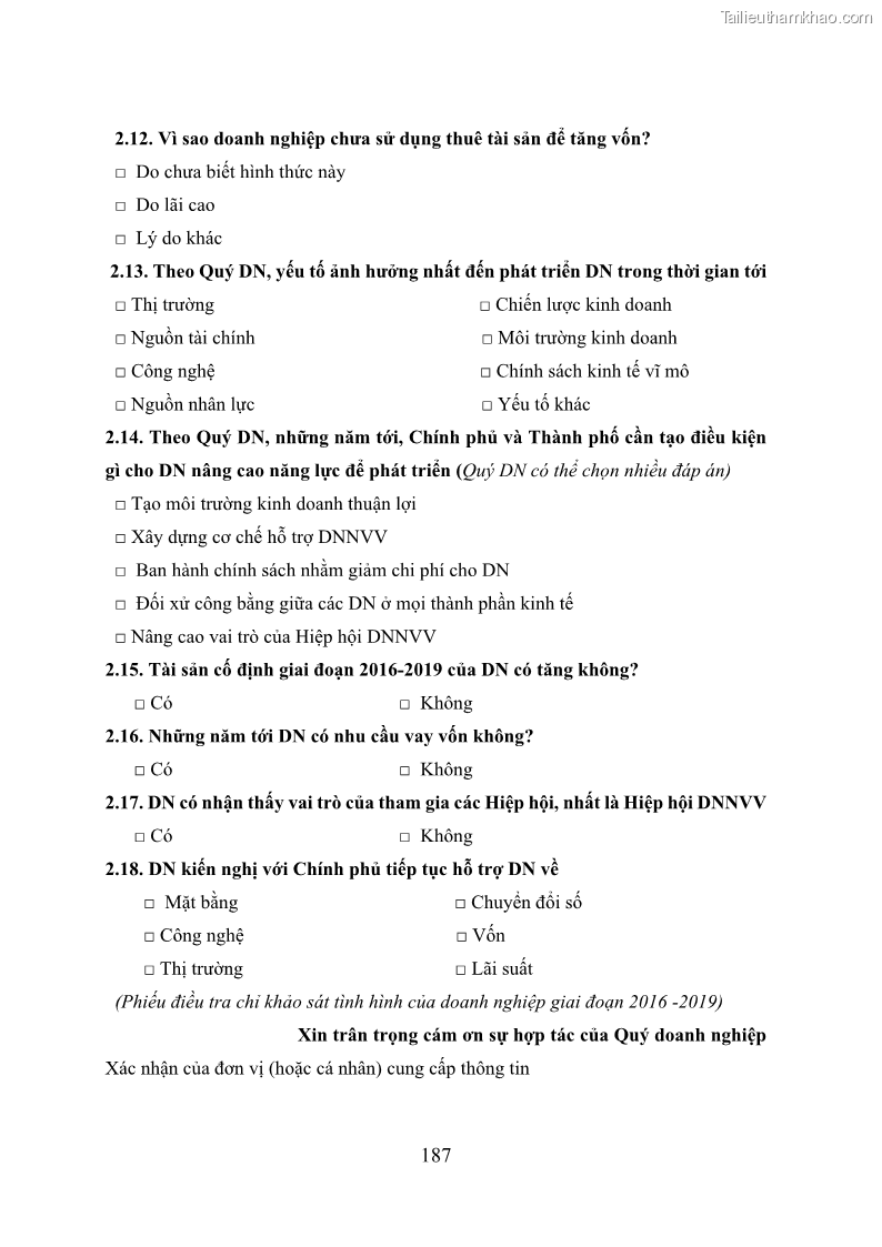 Luận án tiến sĩ tài chính ngân hàng Huy động vốn để phát triển doanh nghiệp nhỏ và vừa trên địa bàn thành phố Hà Nội - 19 Trang 217