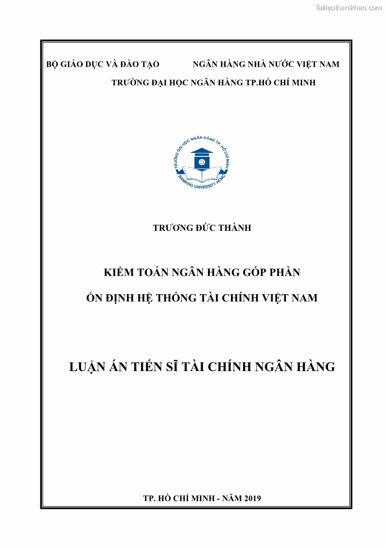 Luận án tiến sĩ tài chính ngân hàng Kiểm toán ngân hàng góp phần ổn định hệ thống tài chính Việt Nam - 1 Trang 1