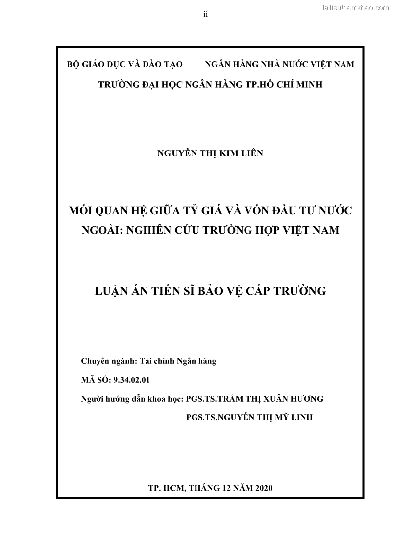 Luận án tiến sĩ tài chính ngân hàng Mối quan hệ giữa tỷ giá và vốn đầu tư nước ngoài - Nghiên cứu trường hợp Việt Nam - 1 Trang 2