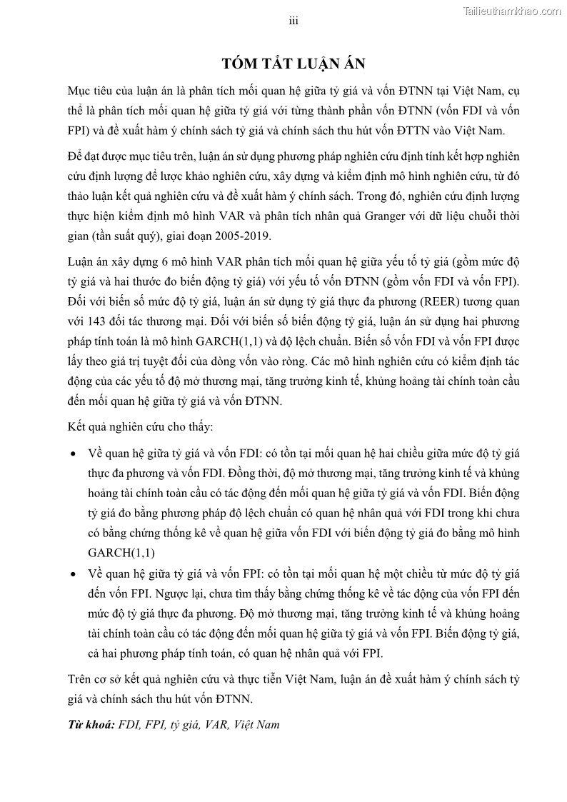 Luận án tiến sĩ tài chính ngân hàng Mối quan hệ giữa tỷ giá và vốn đầu tư nước ngoài - Nghiên cứu trường hợp Việt Nam - 1 Trang 5
